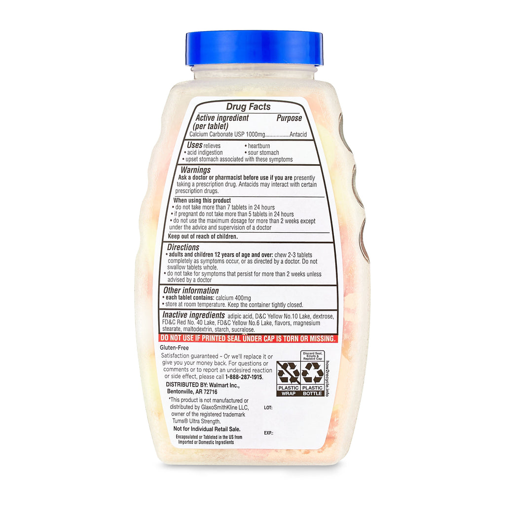 Equate Ultra Strength Antacid Chewable Tablets, Tropical Fruit, Twin Pack, 160 Count, Compare to Tums® Ultra Strength Active Ingredient