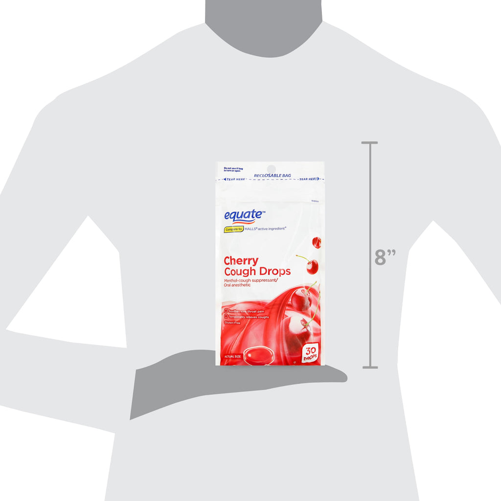 Equate Sore Throat and Cough Relief Menthol Cough Drops, Cherry Flavor, 30 Count, Compare to the Active Ingredient in HALLS®
