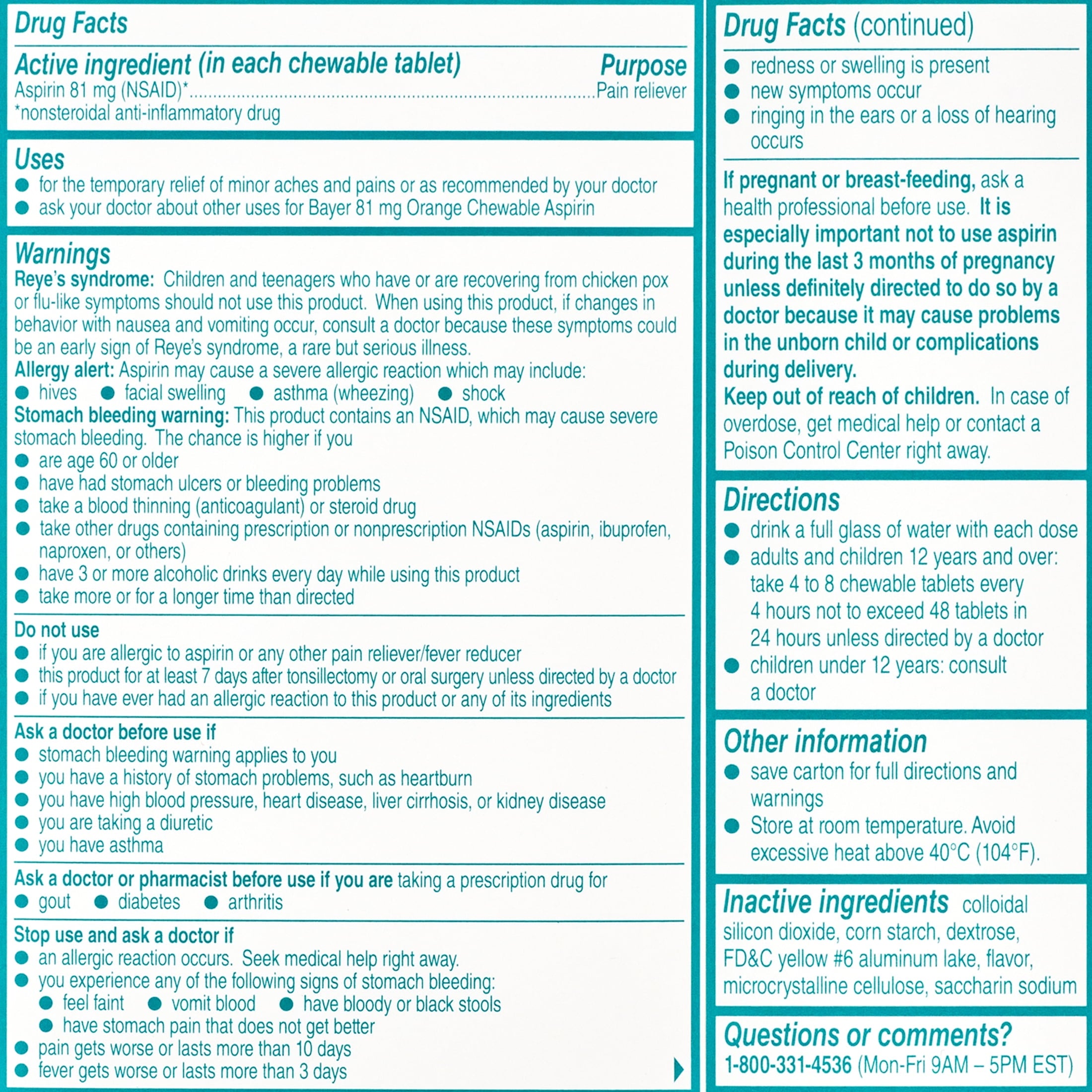 Bayer Chewable Aspirin Regimen Low Dose Pain Reliever Tablets, 81mg, Orange, 108 Count