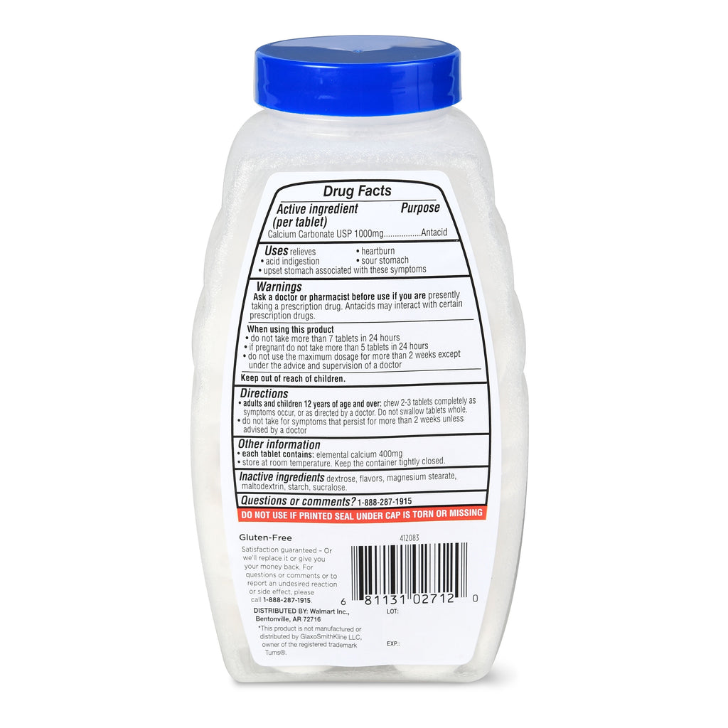 Equate Ultra Strength Antacid Peppermint Chewable Tablets, 1000 mg 160 Count, Compare to Tums® Ultra Strength Active Ingredient