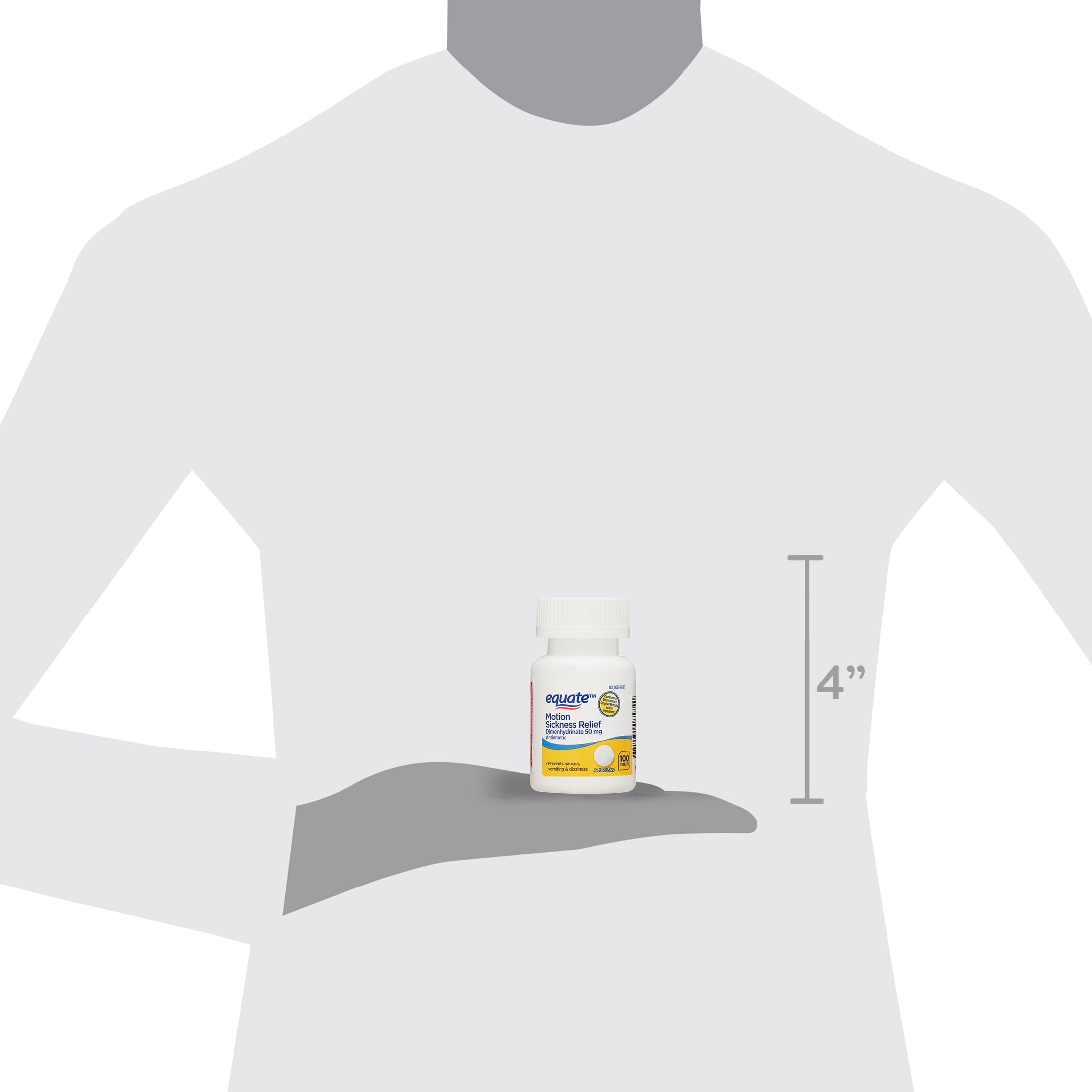 Equate Motion Sickness Relief Dimenhydrinate Tablets, 50mg, 100 Count, Compare to Dramamine® Original Formula Active Ingredients