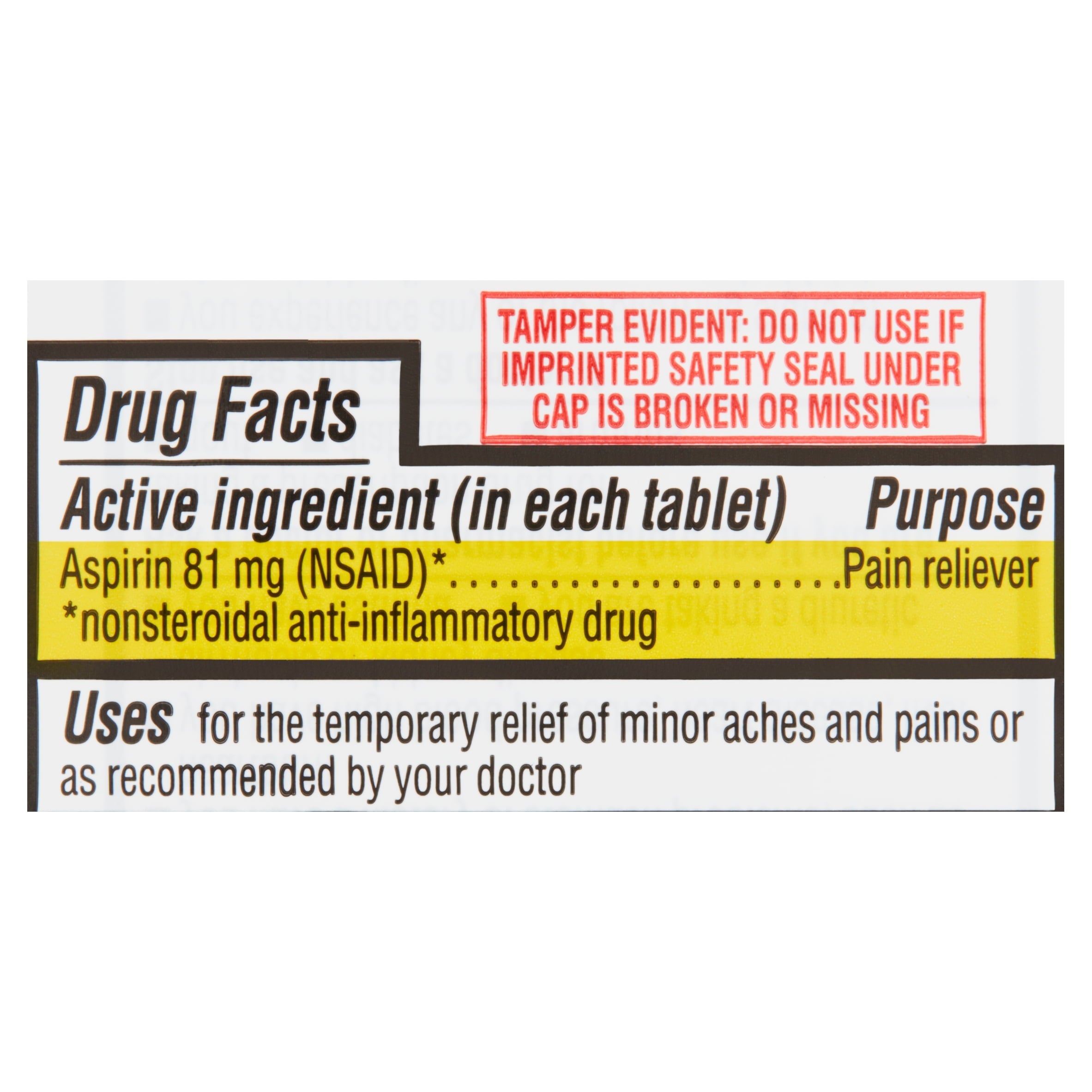 Equate Low Dose Aspirin Pain Relief Safety Coated Tablets, 81 mg, 300 Count, Compare to Bayer® Low Dose Aspirin Active Ingredient
