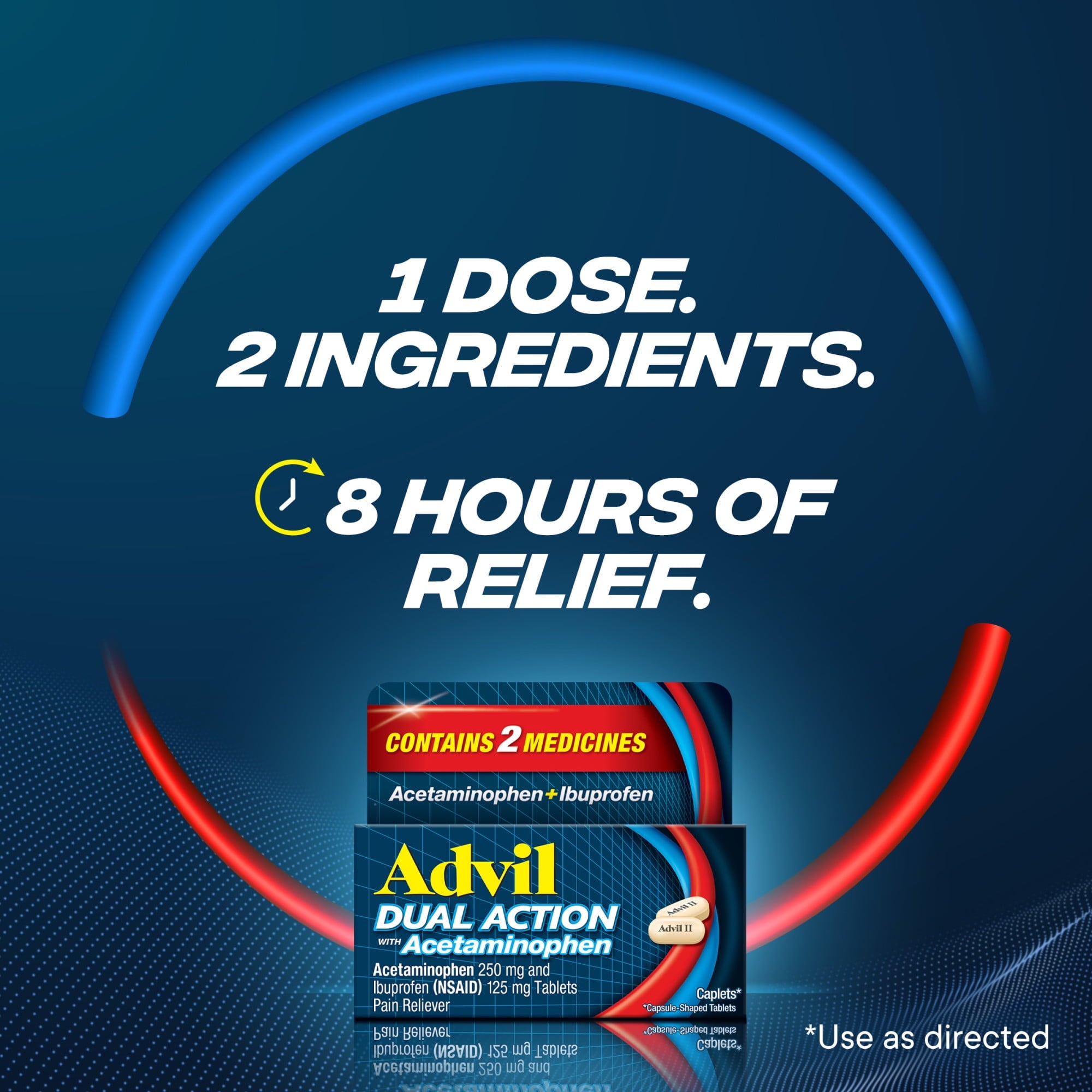 Advil Dual Action Pain Relievers Coated Caplets, 125Mg Ibuprofen and 250Mg Acetaminophen, 72 Count