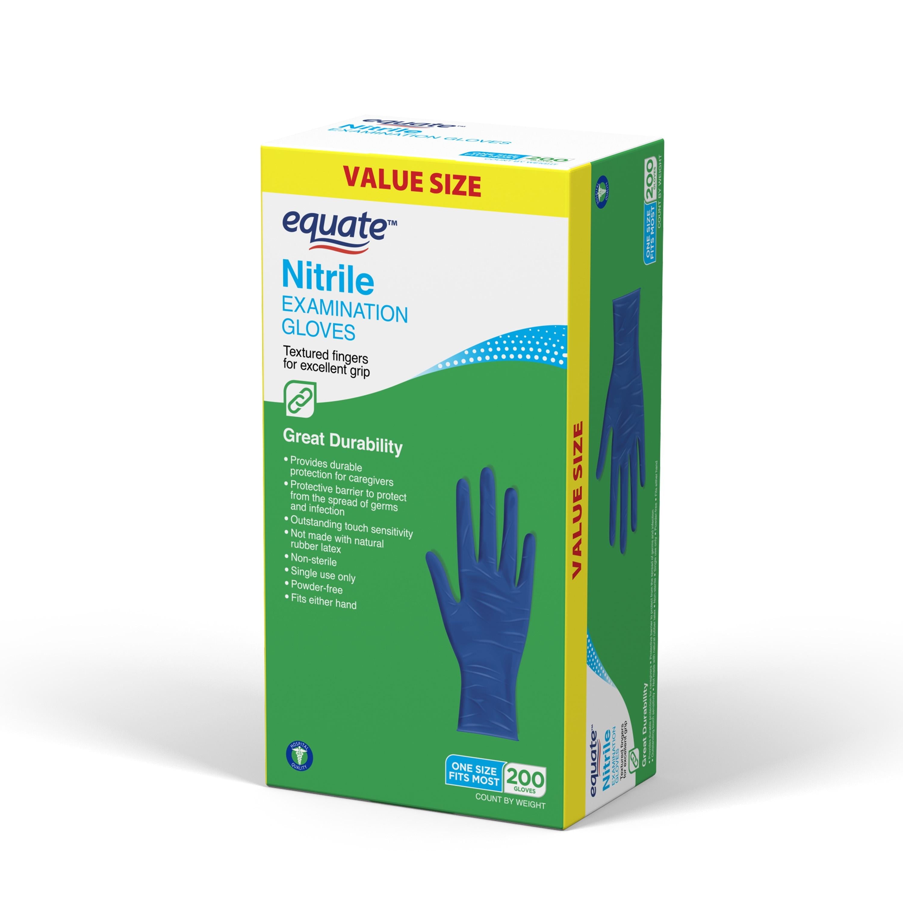 Equate Nitrile Examination Gloves, One Size Fits Most, 200 Count