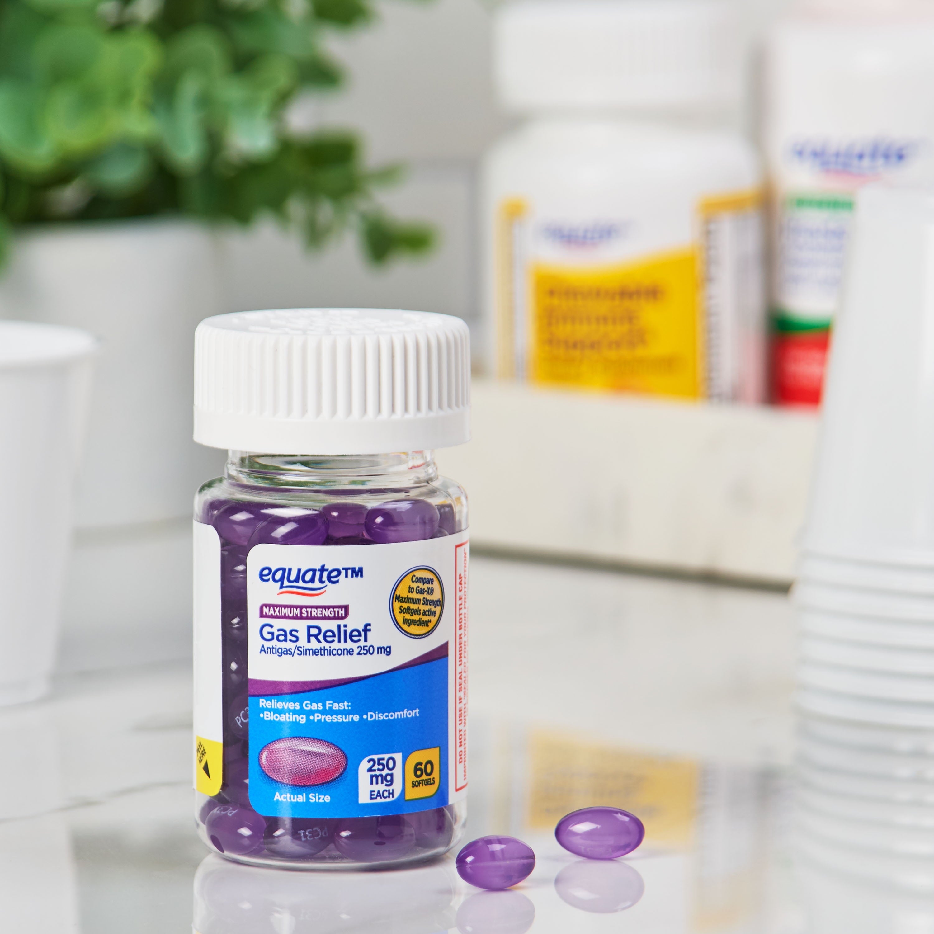 Equate Maximum Strength Gas Relief Softgels, 250 mg, 60 Count