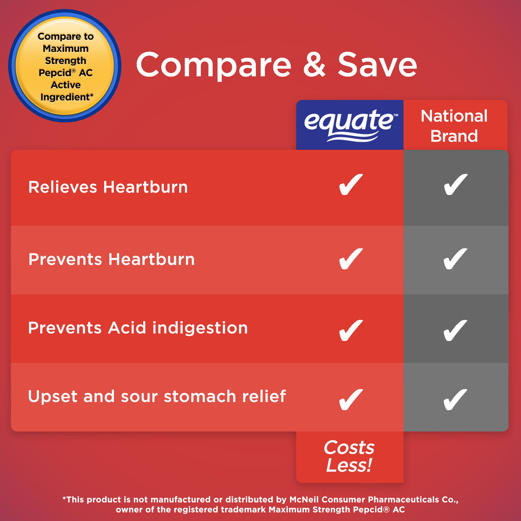(3 pack) Equate Maximum Strength Famotidine 20mg Tablets, 200 Count, Compare to Maximum Strength Pepcid® AC Active Ingredient