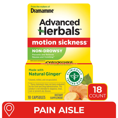 Advanced Herbals by Dramamine, Non-Drowsy Motion Sickness Relief, with Natural Ginger, 18 Count