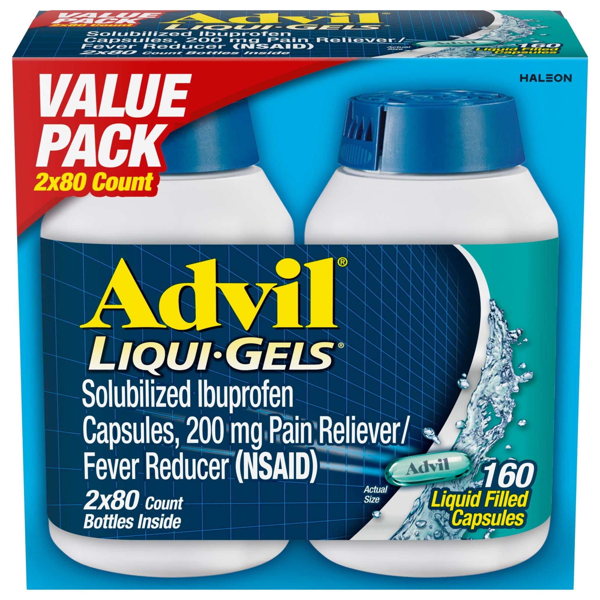Advil Liqui-Gels Pain Relievers for Headache Relief, Fever Reducer Liquid Filled Capsules, 200 Mg Ibuprofen, 2X80 Count