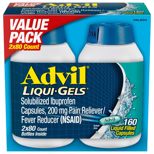 Advil Liqui-Gels Pain Relievers for Headache Relief, Fever Reducer Liquid Filled Capsules, 200 Mg Ibuprofen, 2X80 Count