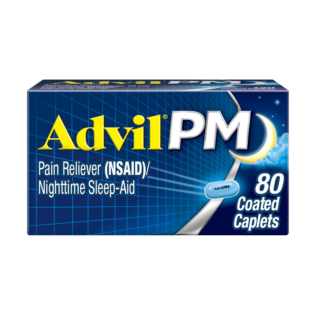 Advil PM Sleep Aid Pain Relievers, Ibuprofen, Diphenhydramine, Coated Caplet, 80 Count