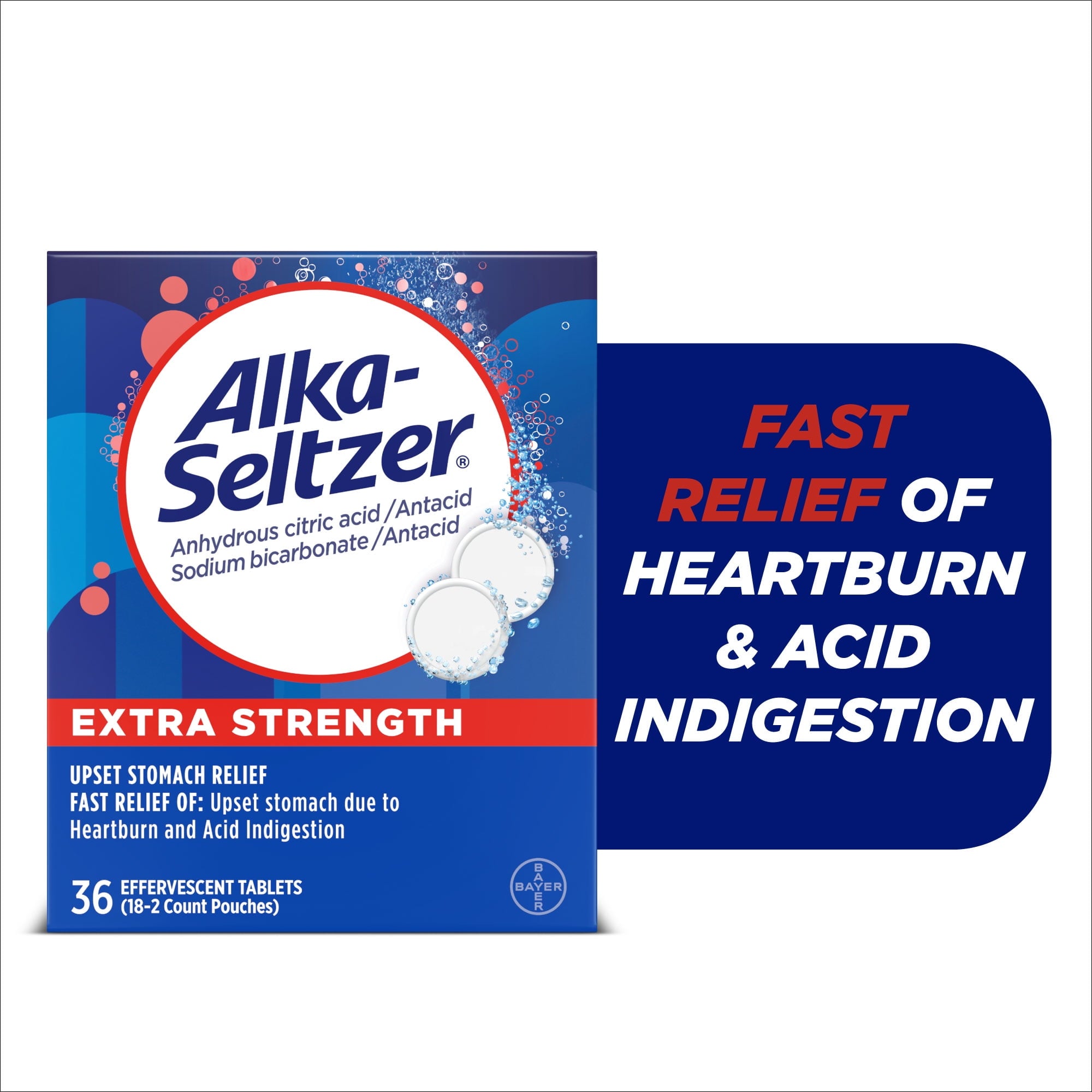 Alka-Seltzer Extra Strength Heartburn Relief Effervescent Antacid Tablets, 36 Ct
