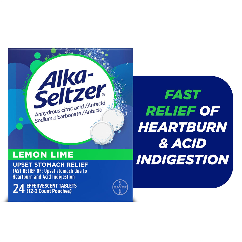 Alka-Seltzer Lemon Lime Heartburn Relief tablets, Fast Acid Indigestion Relief, 24 Ct