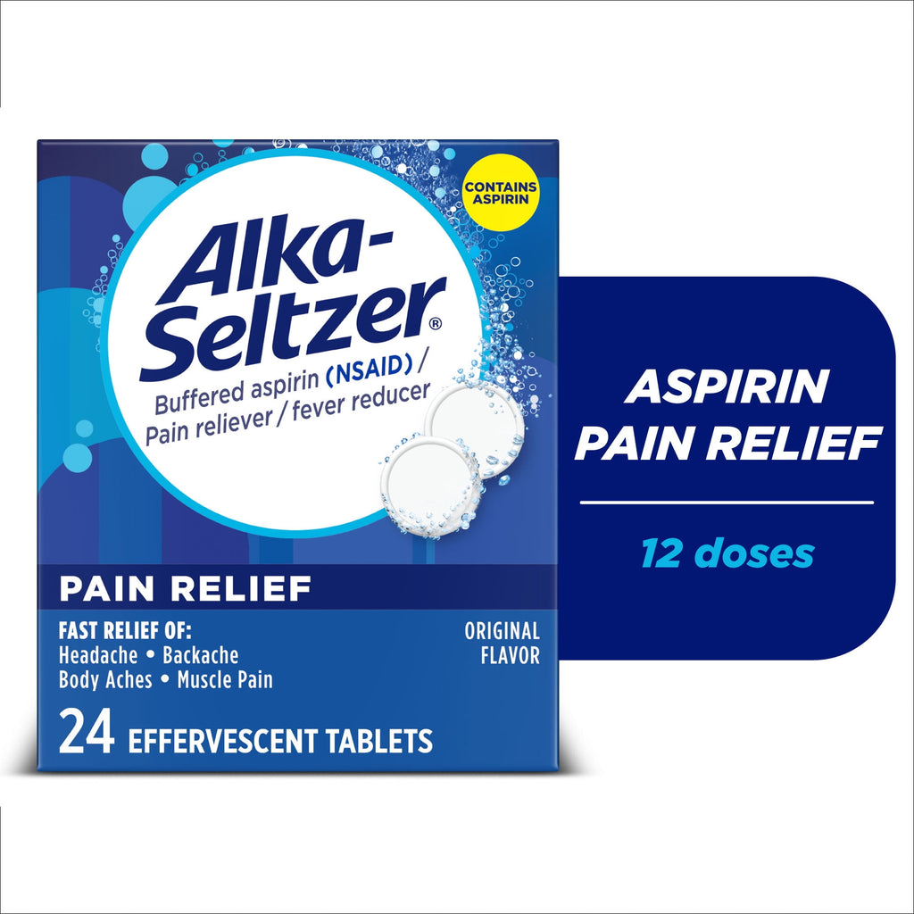 Alka-Seltzer Pain Relief, Aspirin Effervescent Tablets for Fast Pain Relief, Package May Vary 24 Ct