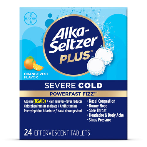 Alka-Seltzer Plus Powerfast Fizz Severe Cold Medicine, Orange Zest Effervescent Tablets, 24 Count