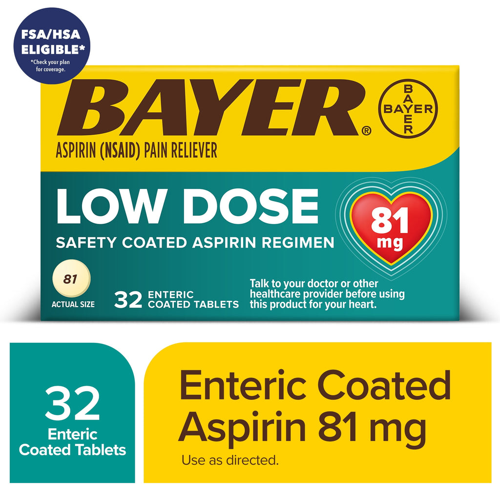 Aspirin Regimen Bayer Low Dose Pain Reliever Enteric Coated Tablets, 81mg, 32 Count