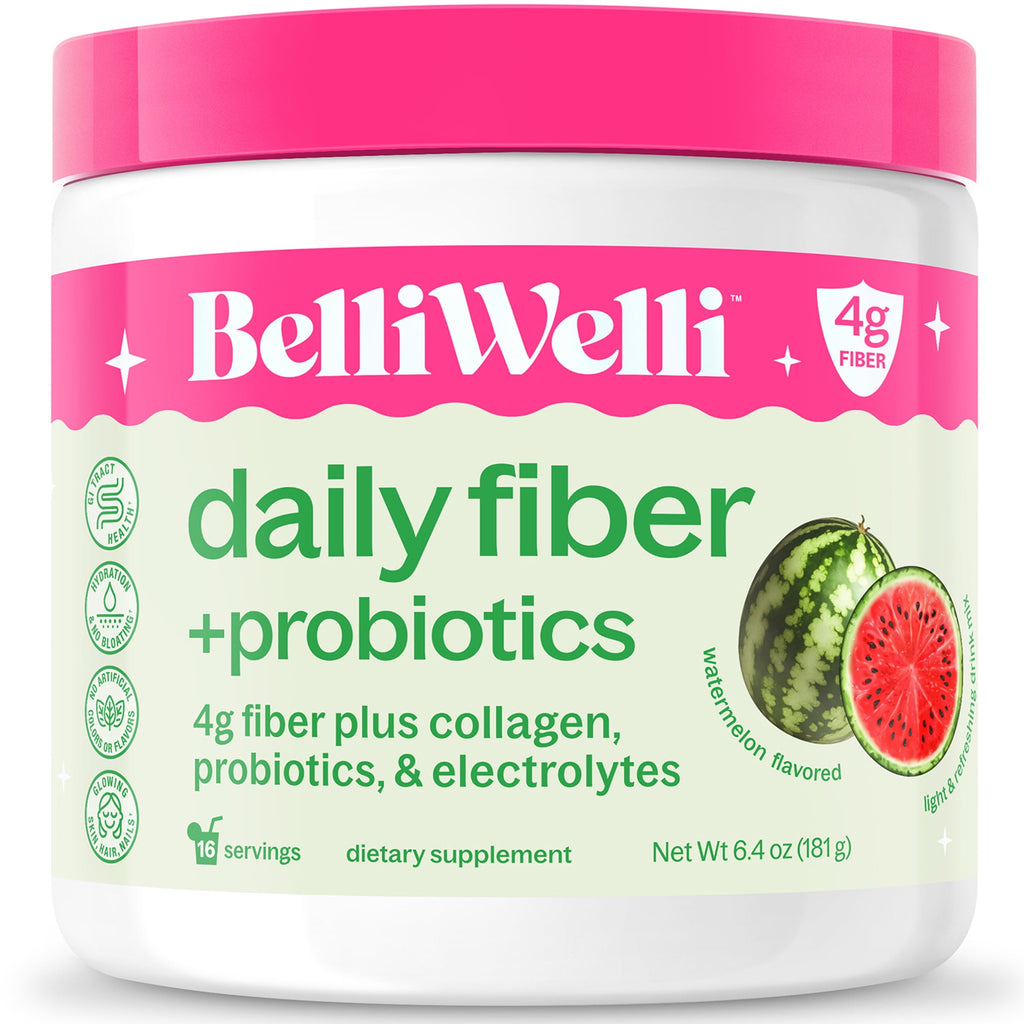 BelliWelli Daily Fiber Supplement with Probiotics, Electrolytes, and Collagen - Watermelon, 6.4 oz