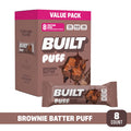 Built Puff Snack Bar, Brownie Batter, 17g Protein, Collagen, 140 Calories, 8 Count Box, 1.41 oz