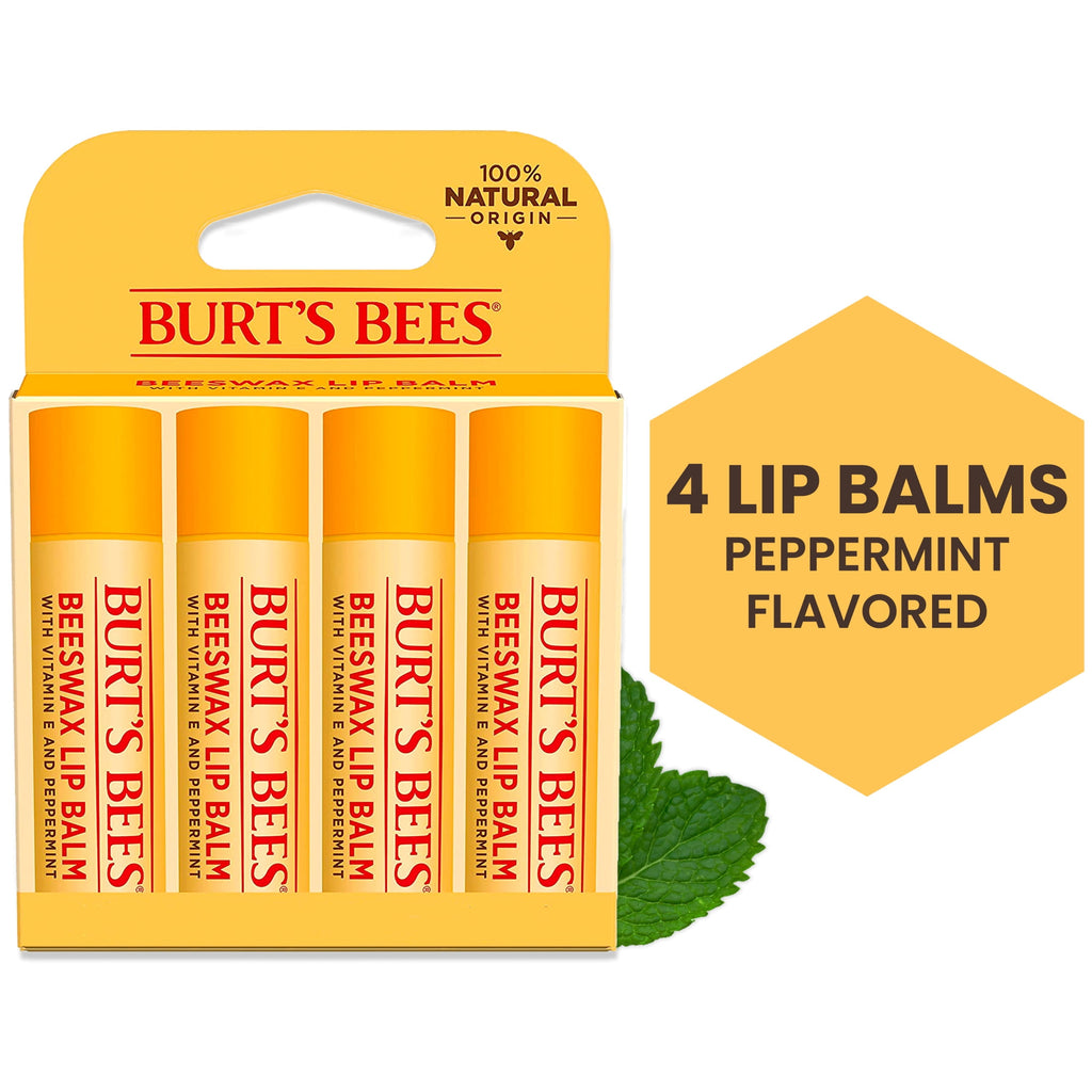 Burts Bees 100% Natural Origin Moisturizing Lip Balm, Original Beeswax, 4 Tubes