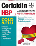 Coricidin HBP Multi-Symptom Cold & Flu Relief Tablets, for High Blood Pressure, 20 Count