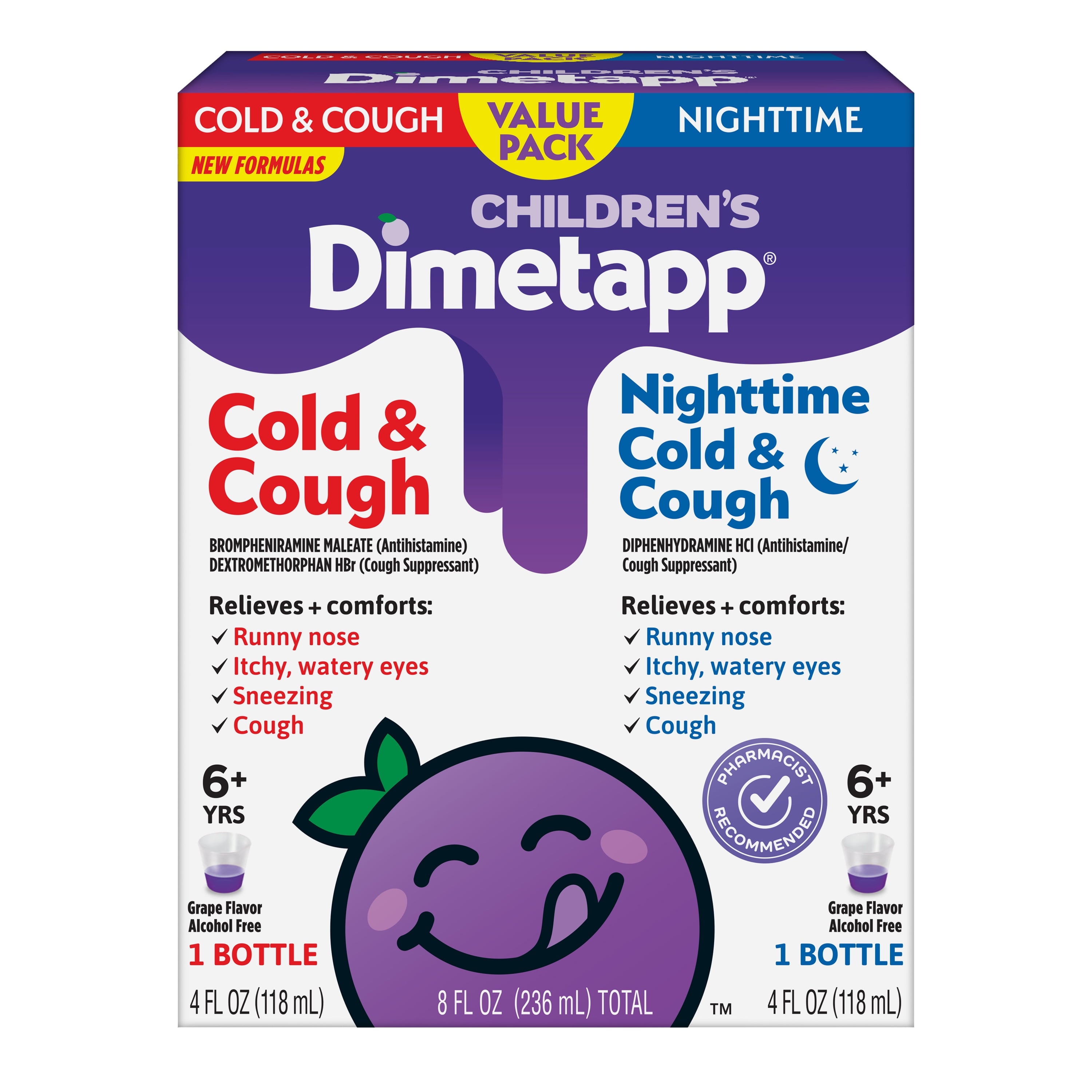 Dimetapp Childrens Cold & Cough and Nighttime Cold & Cough Medicine, Value Pack (2) 4oz Bottles