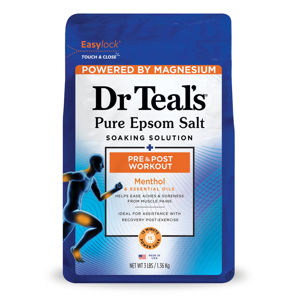 Dr Teal's Epsom Salt Magnesium Soak, Pre & Post Workout with Menthol, 3 lbs