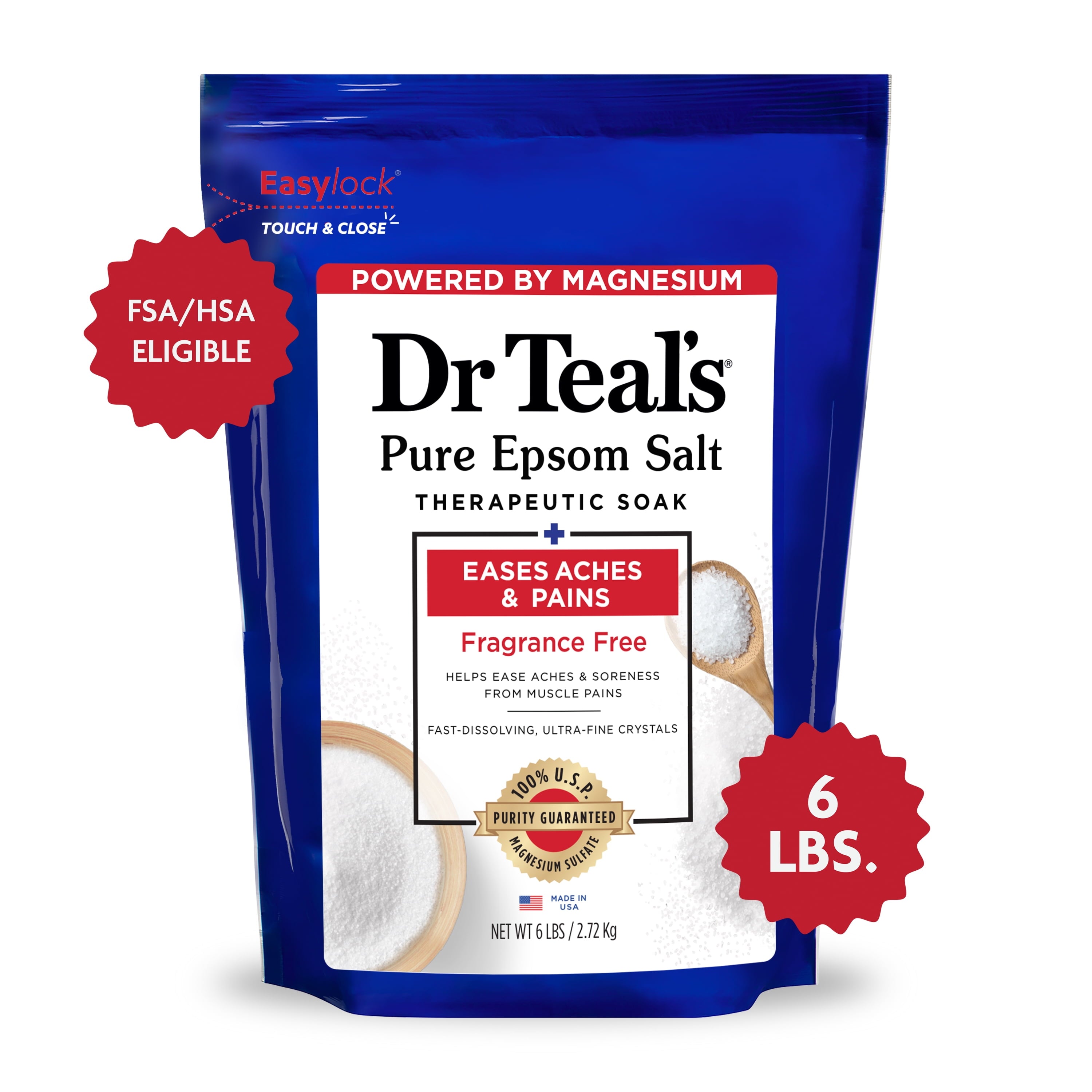 Dr Teal's Pure Epsom Salt Soak, Therapeutic, Fragrance Free, 6 lbs