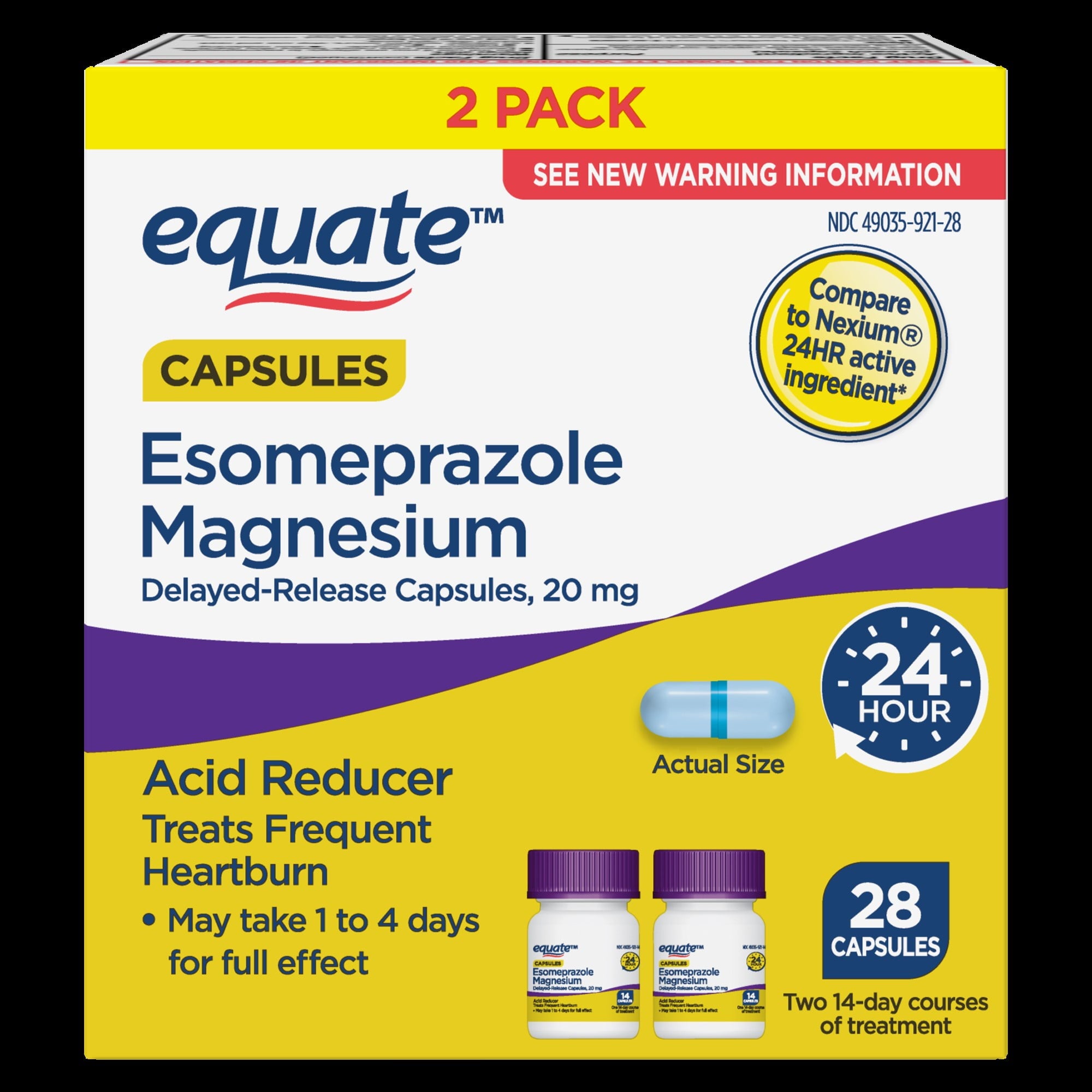 Equate Esomeprazole Magnesium Delayed Release Capsules, 20 mg, Acid Reducer, 28 Count, Compare to Nexium® 24 HR Active Ingredient