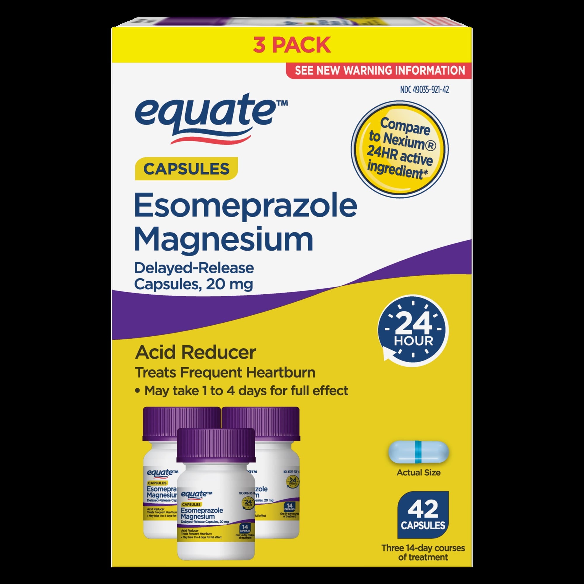 Equate Esomeprazole Magnesium Delayed Release Capsules, 20 mg, Acid Reducer, 42 Count, Compare to Nexium® 24 HR Active Ingredient