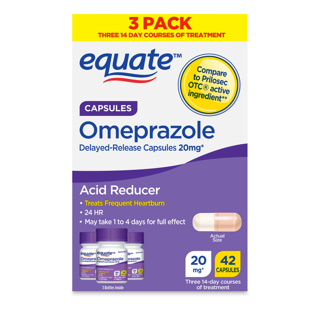 Equate Omeprazole Delayed-Release Acid Reducer Capsules, 20 mg, 42 Count
