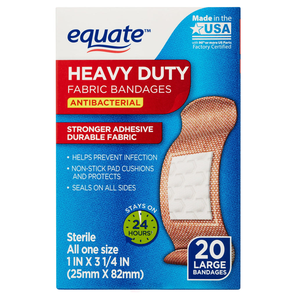 Equate Heavy Duty Fabric Antibacterial Bandages, Large, 20 Count