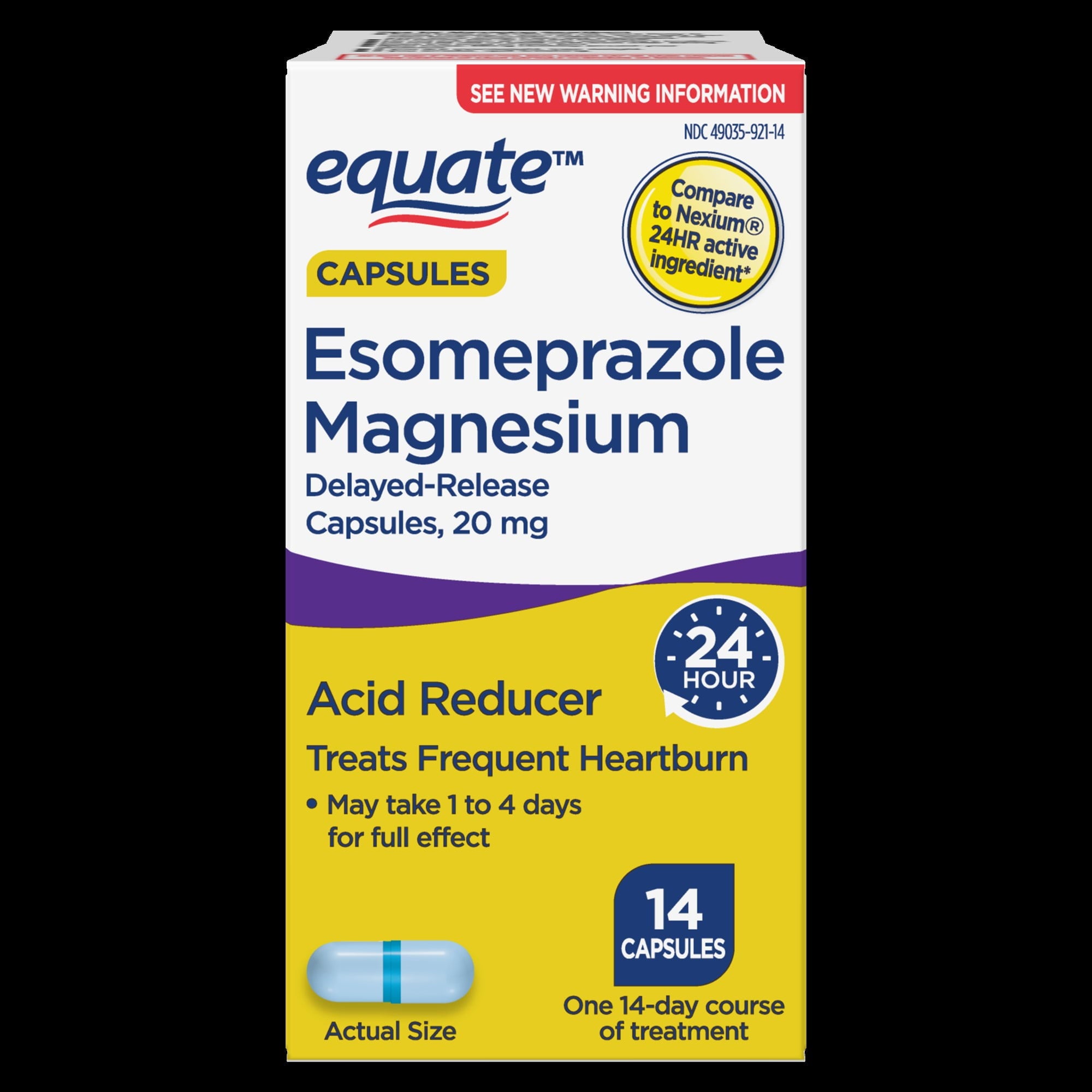 Equate Esomeprazole Magnesium Delayed Release Capsules, 20 mg, Acid Reducer, 14 Count, Compare to Nexium® 24 HR Active Ingredient