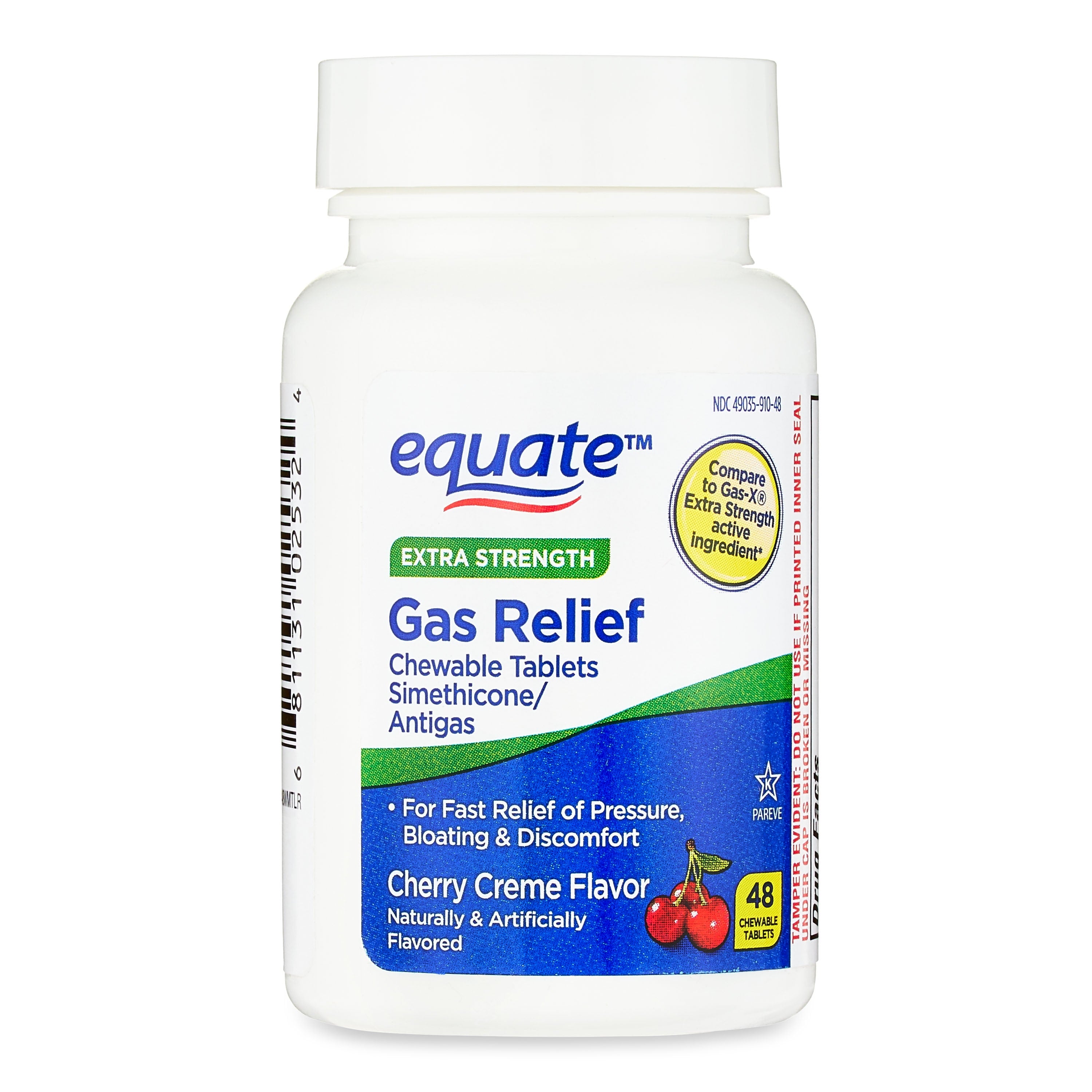 Equate Extra Strength Gas Relief Cherry Crème Chewable Tablets, 48 Count, Compare to Gas-X® Extra Strength Active Ingredients