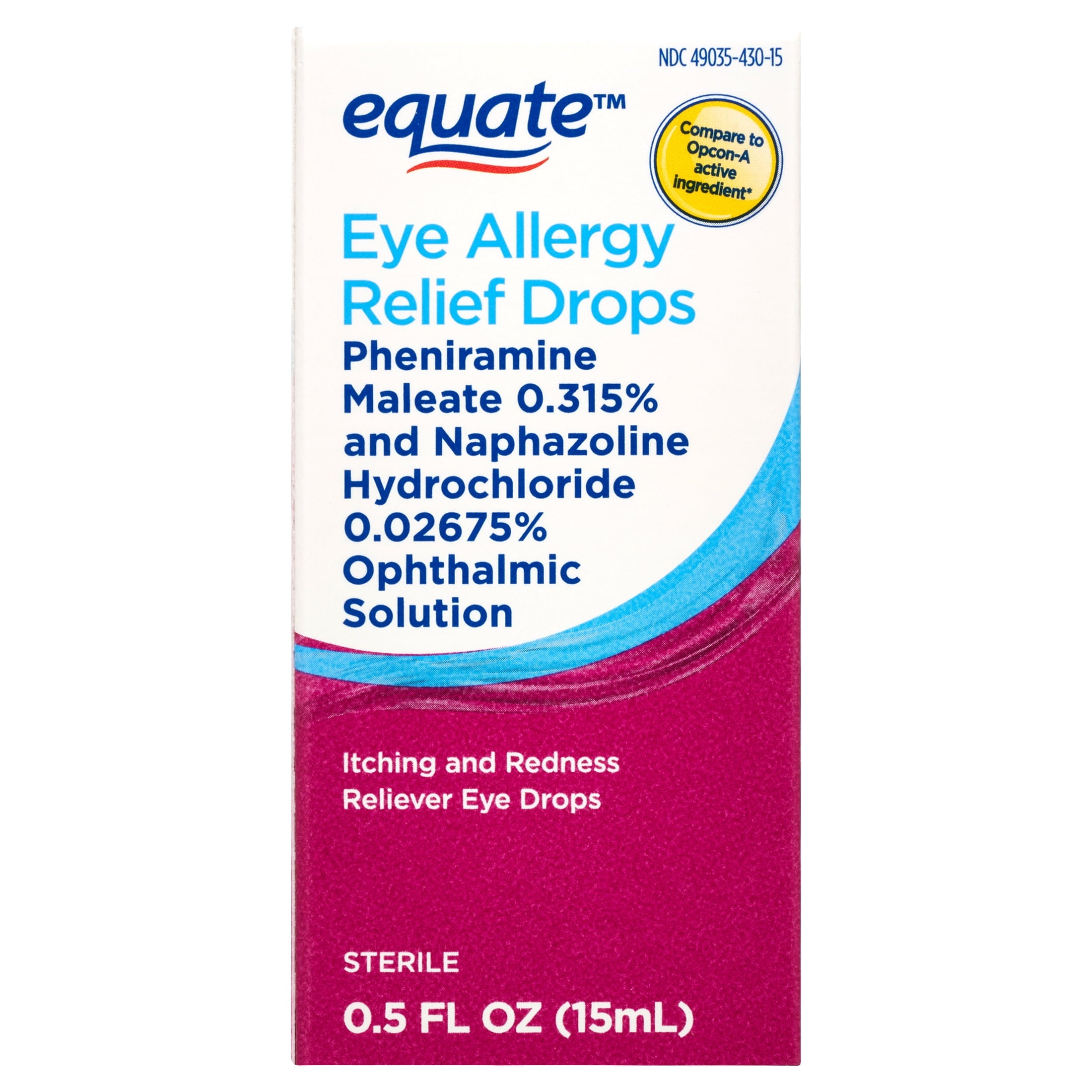 Equate Eye Allergy Relief Antihistamine and Redness Reliever Eye Drops, 0.5 oz, Compare to Opcon-A Active Ingredient