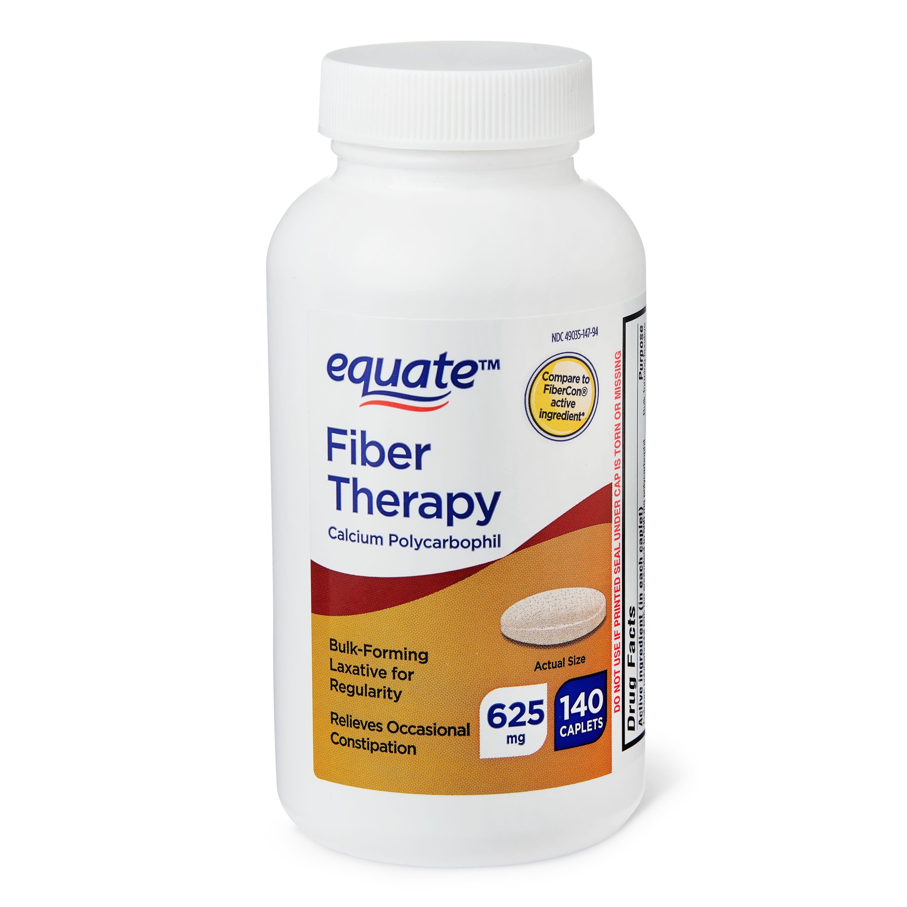 Equate Fiber Therapy Calcium Polycarbophil Caplets, 625 mg, 140 Count, Compare to FiberCon® Active Ingredient
