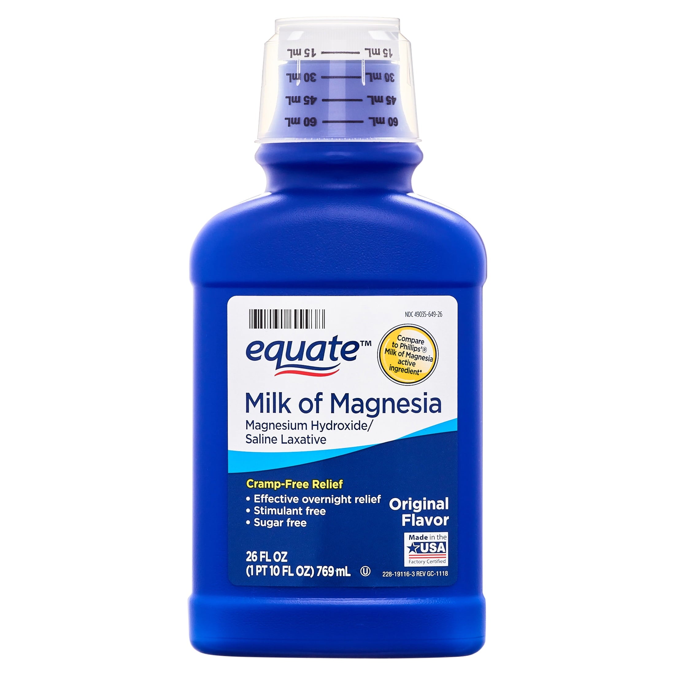 Equate Milk of Magnesia Saline Laxative, Original Flavor, 1200 mg, 26 fl oz