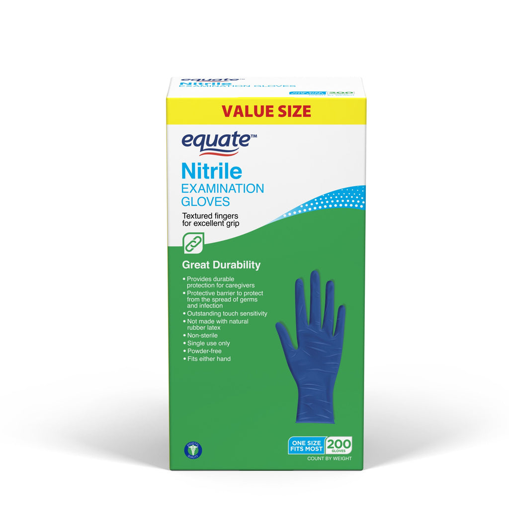 Equate Nitrile Examination Gloves, One Size Fits Most, 200 Count
