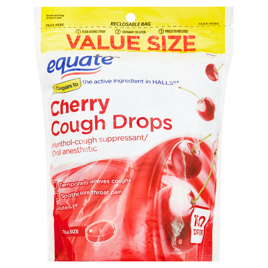 Equate Sore Throat and Cough Relief Menthol Cough Drops, Cherry Flavor, 160 Count, Compare to the Active Ingredient in HALLS®