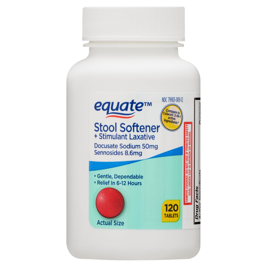 Equate Stool Softener Plus Stimulant Laxative Tablets for Constipation, 120 Count, Compare to Colace® 2-IN-1 Active Ingredient
