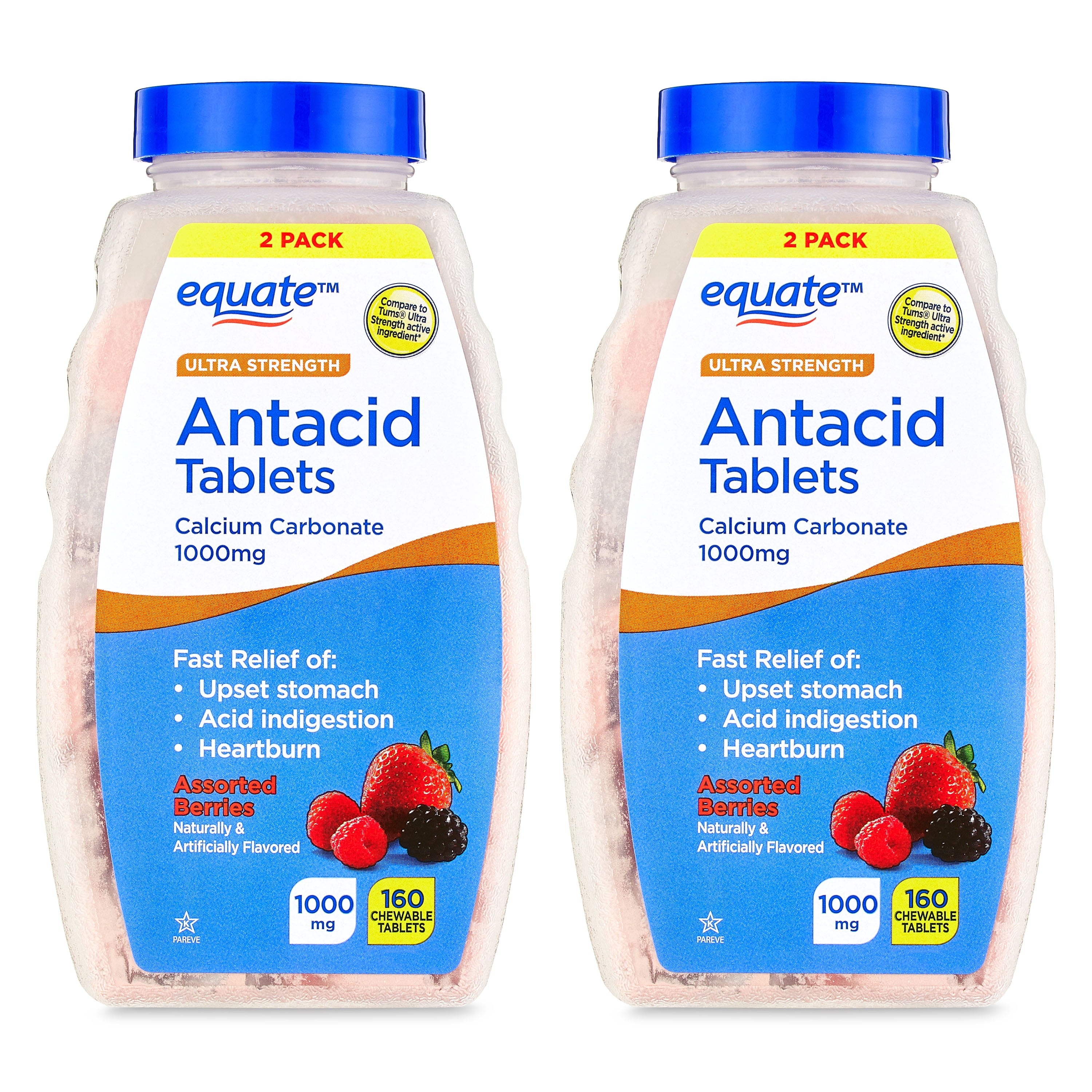 Equate Ultra Strength Antacid Chewable Tablets Assorted Berries, Twin Pack 160 Count