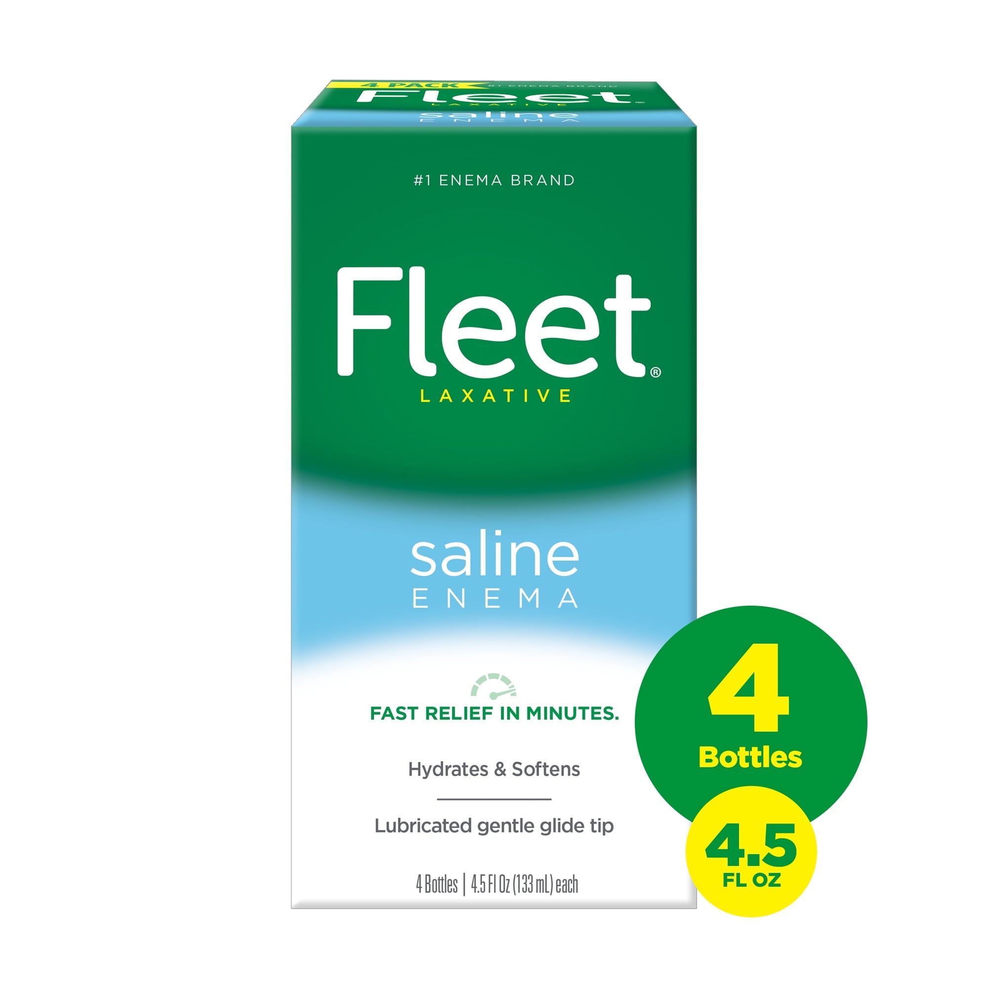 Fleet Laxatives, Saline Enema for Adult Constipation Relief, Prefilled Enemas, 4.5 fl oz, 4 Bottles