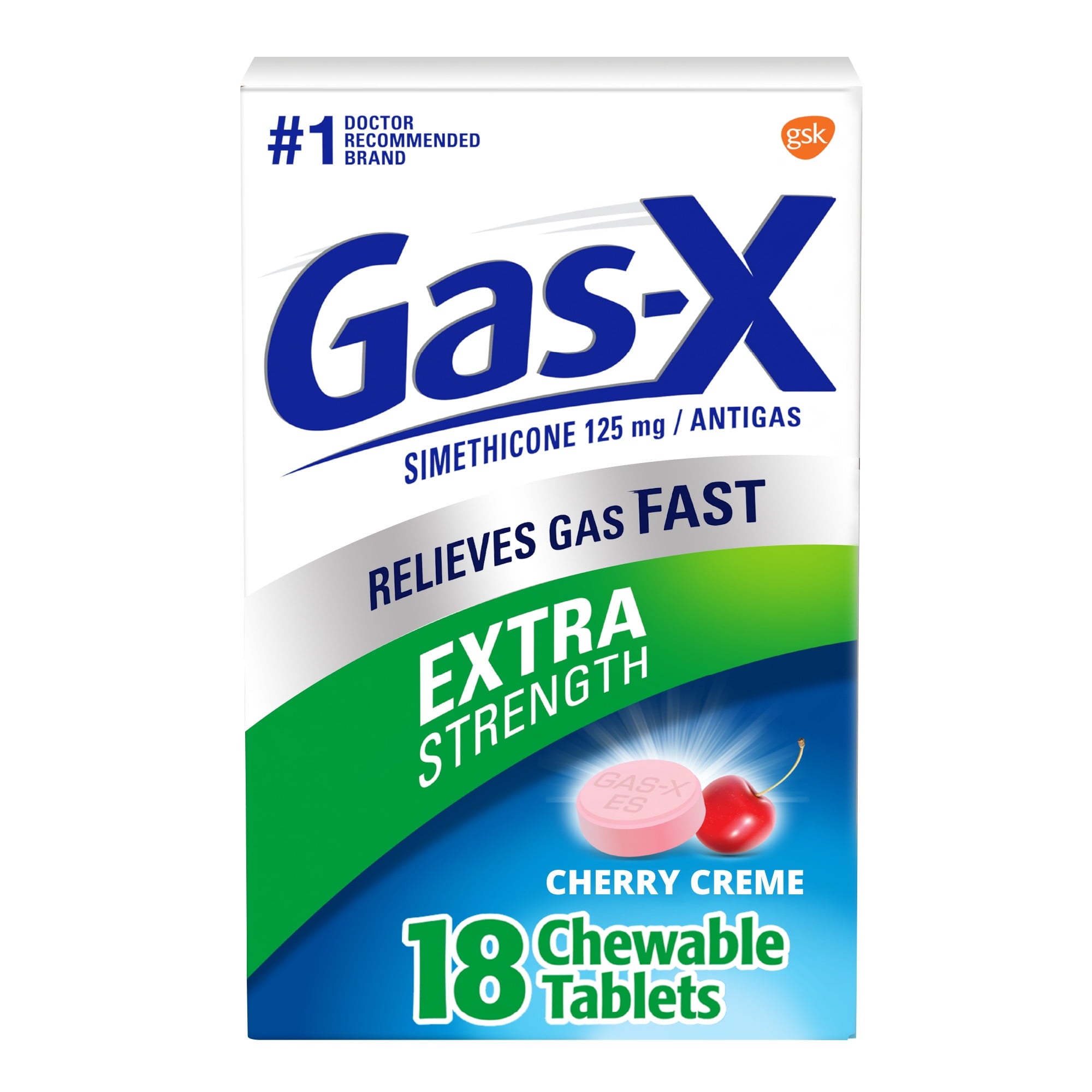 Gas-X Extra Strength Chewable Gas Relief Tablets With Simethicone 125 Mg, Cherry - 18 Count