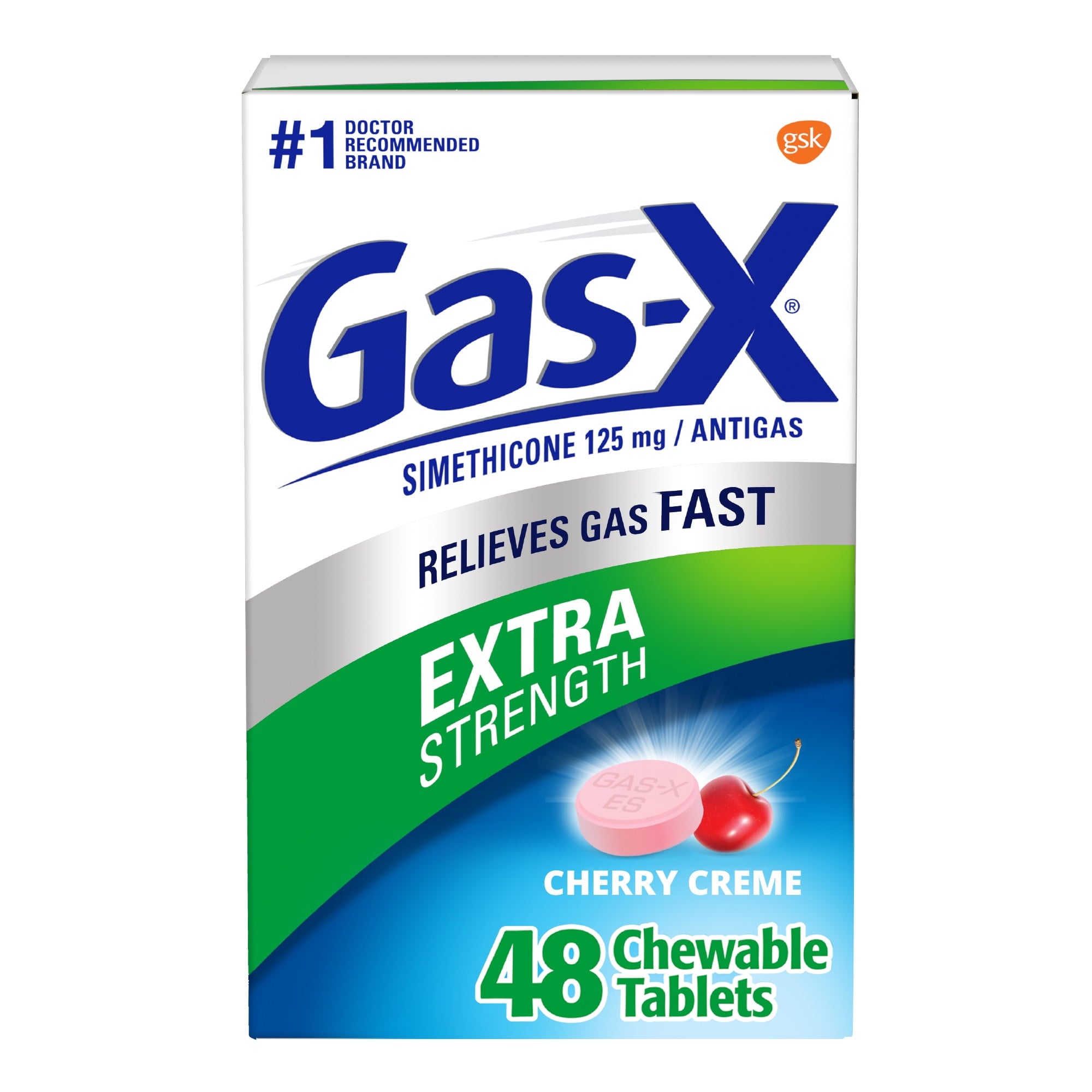 Gas-X Extra Strength Chewable Gas Relief Tablets With Simethicone 125 Mg, Cherry - 48 Count