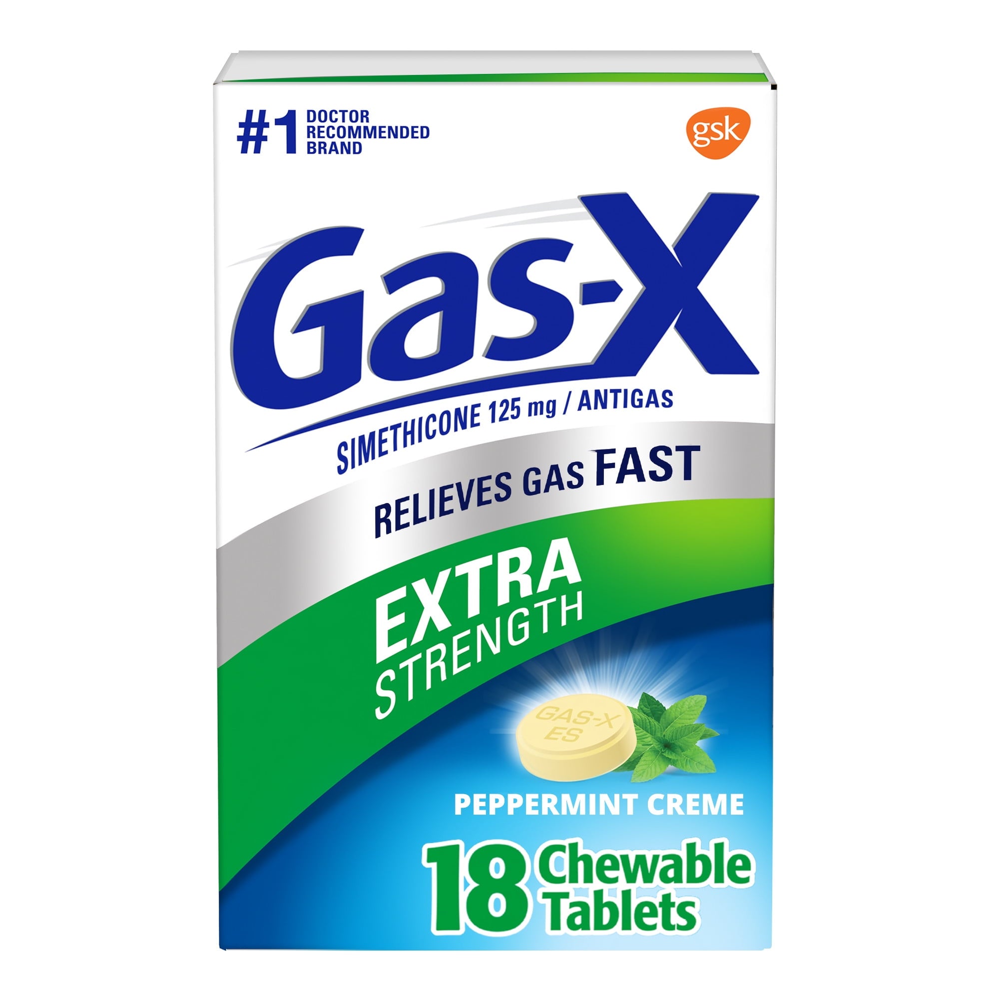 Gas-X Extra Strength Chewable Gas Relief Tablets With Simethicone 125 Mg, Peppermint Creme - 18 Ct