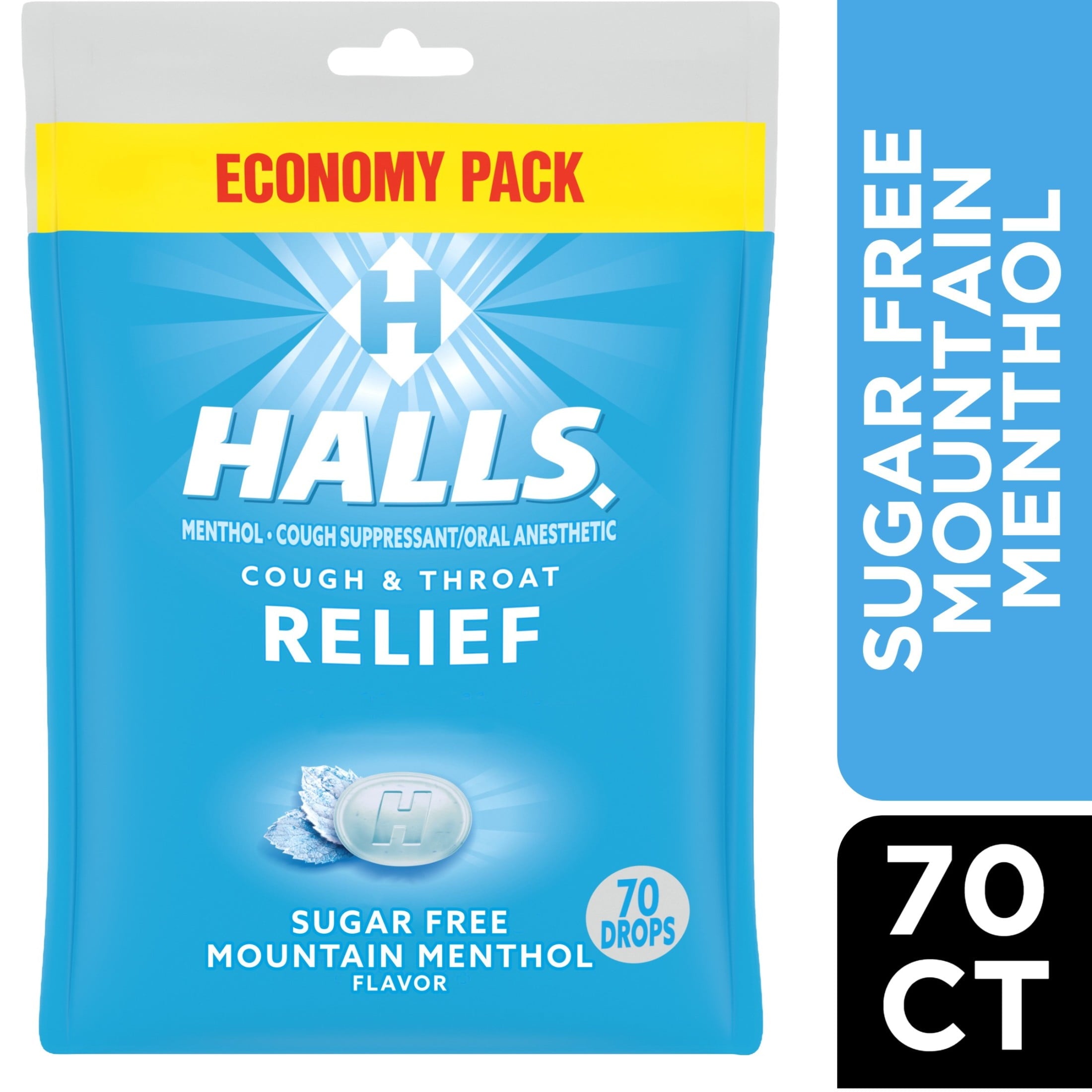 HALLS Relief Mountain Menthol Sugar Free Cough Drops, Economy Pack, 70 Drops