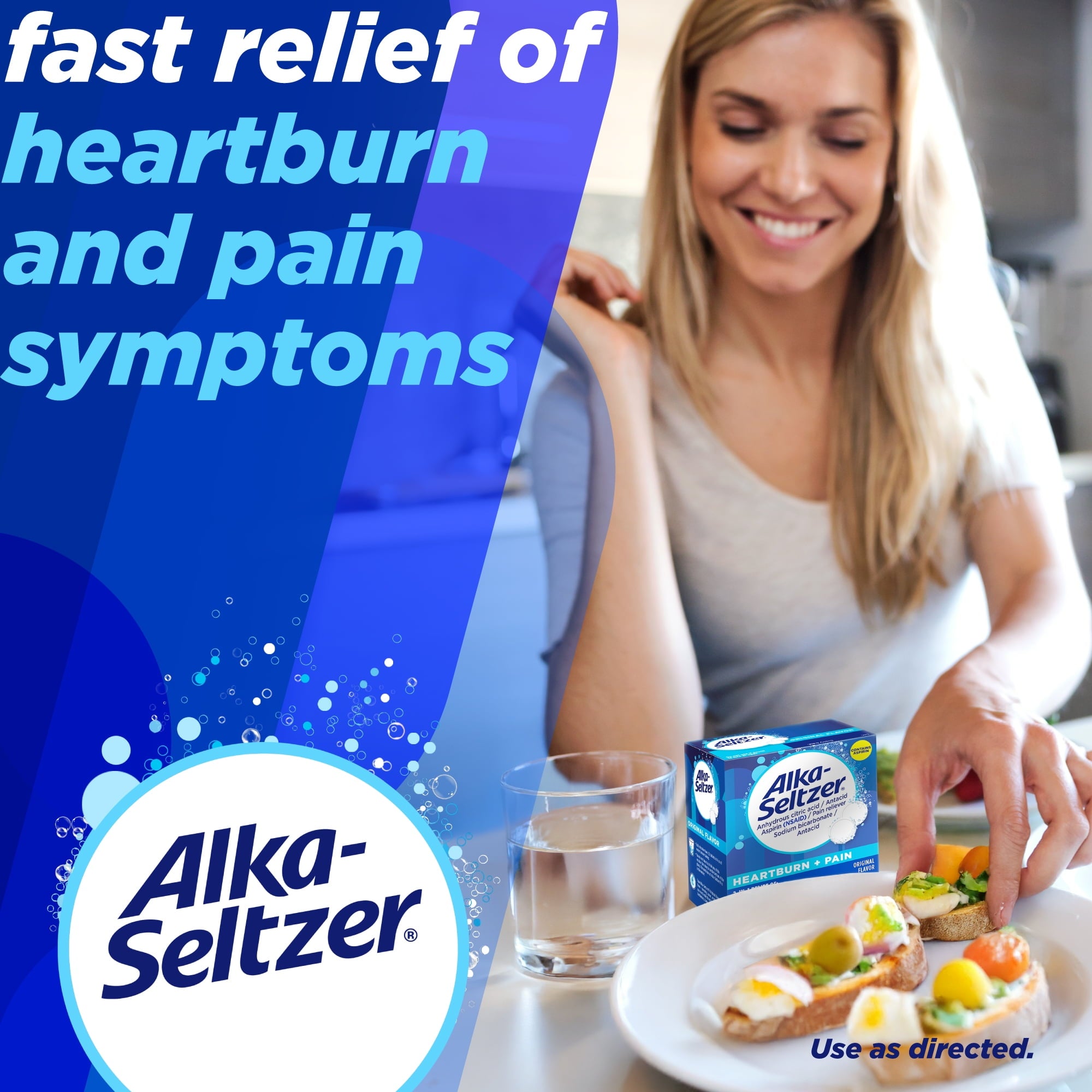 Alka-Seltzer Heartburn + Pain, Aspirin + Antacid Tablets for Fast Pain Relief, Heartburn Relief & Acid Indigestion Relief, 72 Ct
