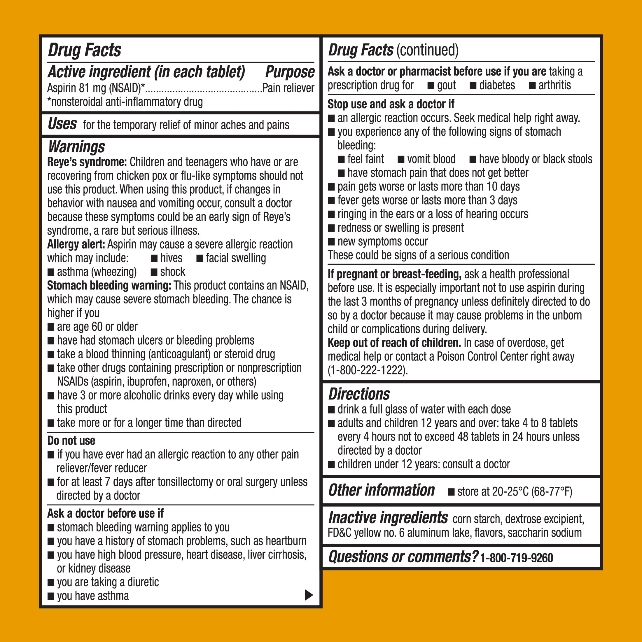 Equate Low Dose Aspirin Chewable Tablets, 81 mg , Orange Flavor, 108 Count (3x36 Count), Compare to Bayer® Chewable Aspirin Active Ingredient