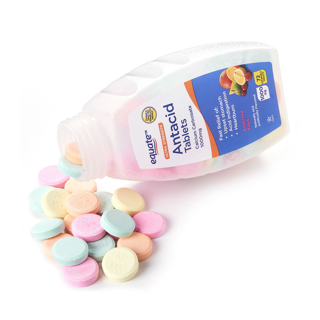 Equate Ultra Strength Antacid Assorted Fruit Chewable Tablets, 1000 mg 72 Count, Compare to Tums® Ultra Strength Active Ingredient