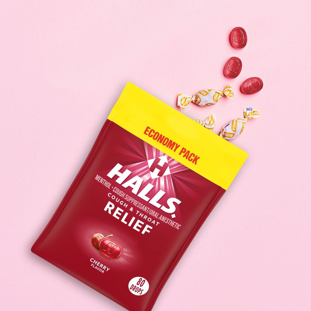 (2 pack) HALLS Relief Cherry Cough Drops, Economy Pack, 80 Drops