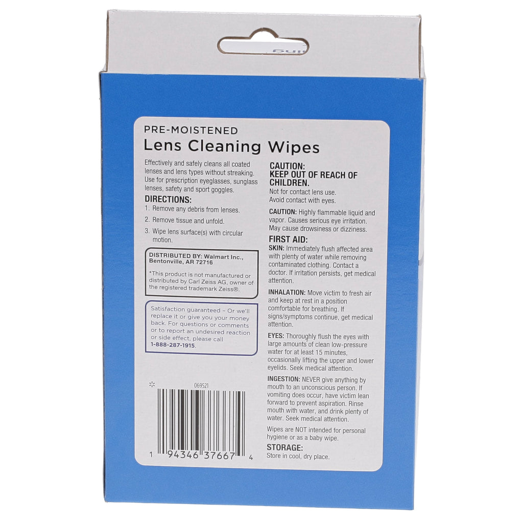 Equate Pre-Moistened Lens Cleaning Wipes, 100 Count, Compare to Zeiss® Lens Wipes