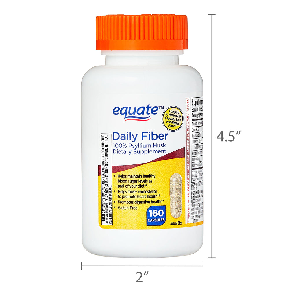 Equate Psyllium Husk Capsules 160 Count, Compare to Metamucil® Capsules 3 in 1 MultiHealth Fiber